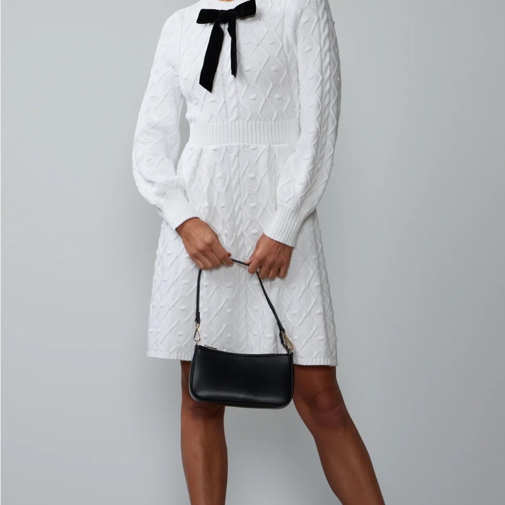 New York & Co White Dress with Black Bow NWOT